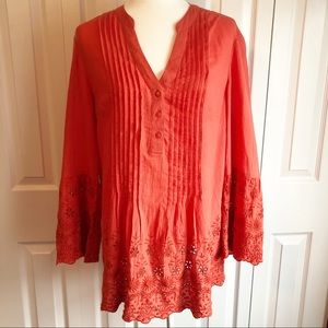 Style & Co. Orange Boho Peasant Embroidered Eyelet Blouse Top Medium